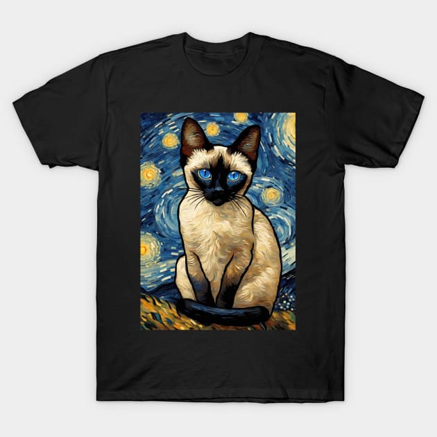 Siamese Cat Breed Painting in a Van Gogh Starry Night Art Style T-Shirt by Art-Jiyuu